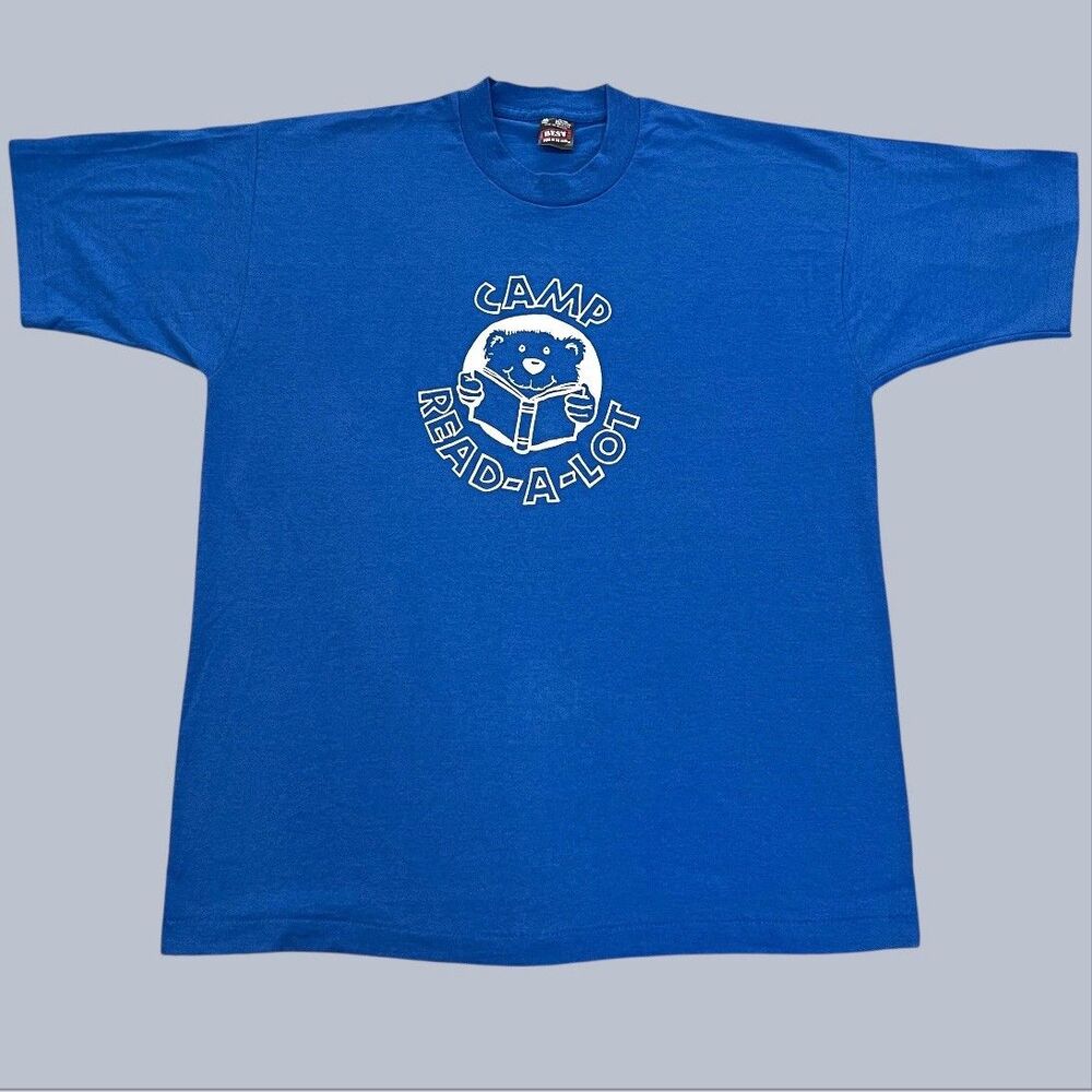 VTG 90s Camp Read-A-Lot T-Shirt Adult XL Blue Single Stitch Fruit of Loom BEST